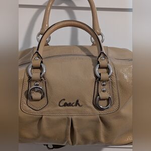 Coach Ashley Beige Patent Leather Shoulder Bag